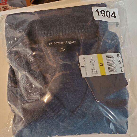 Tricots St. Raphael Sweater Mens Medium Blue Knit Long Sleeve V Neck Pullover - Picture 10 of 10